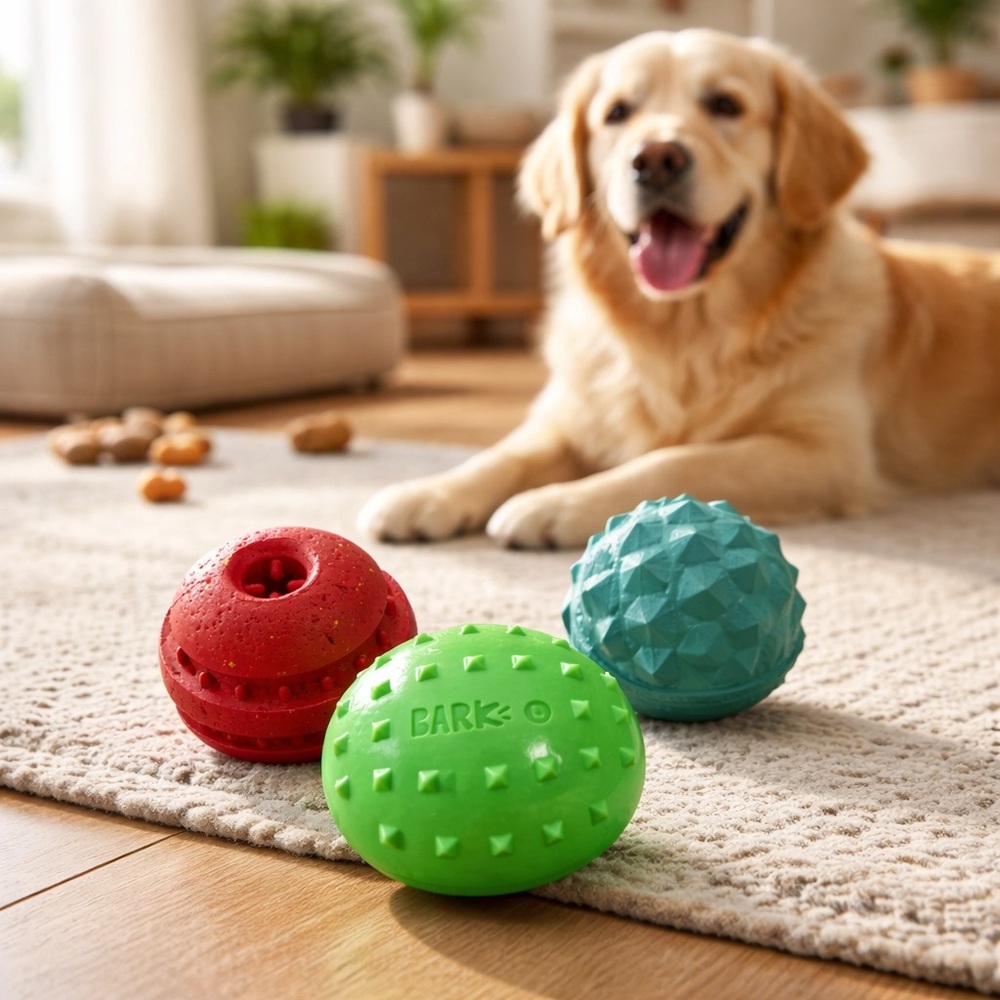 Used Bark Vibrant Dog Toy Trio - Red, Green, Blue